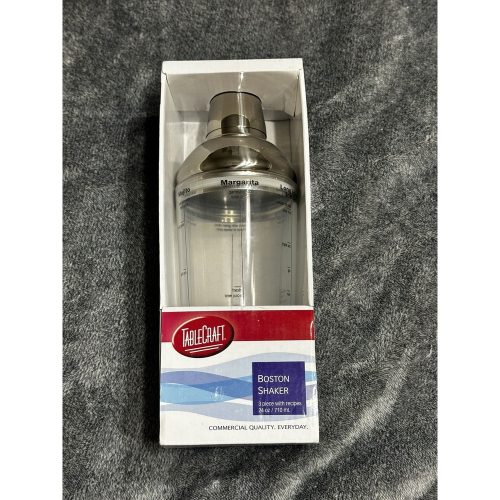Tablecraft Boston Shaker 3 Pcs With‎ Recipes Stainless Steel Top 24 OZ NIB H2400